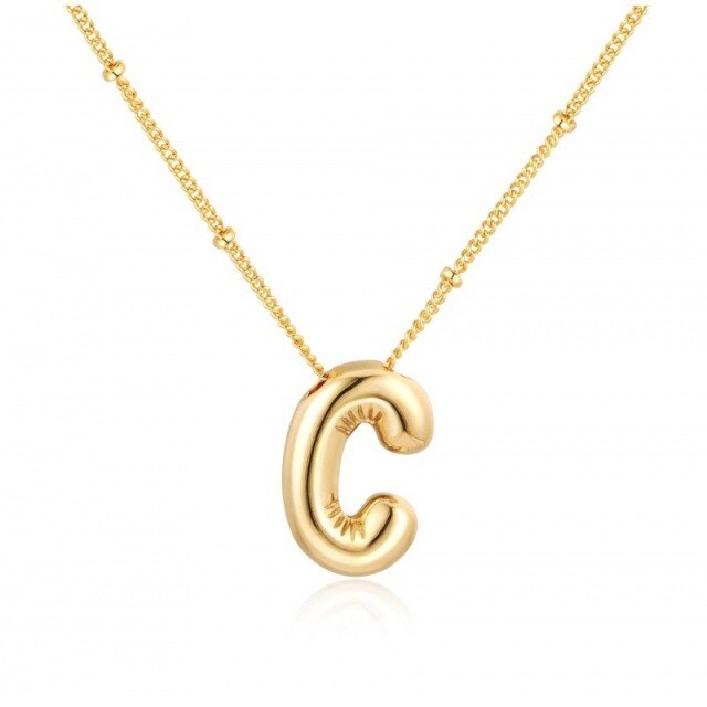 Sterling Silver with Yellow Gold Plated Letters Pendant Necklace with Initial Letter C-1