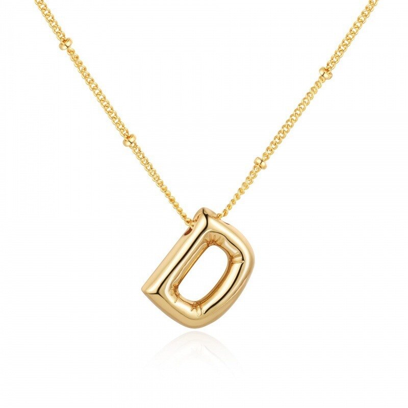 Collar con Colgante de Letras Chapadas en Oro Amarillo de Plata de Ley con Letra Inicial D-1