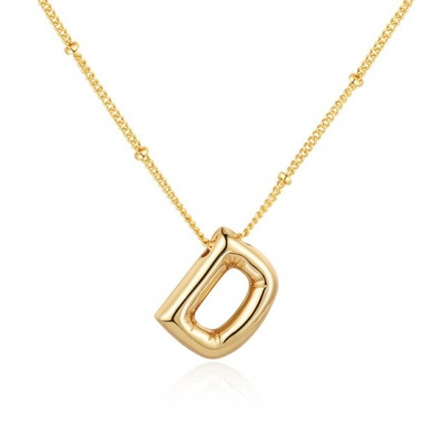 Collar con Colgante de Letras Chapadas en Oro Amarillo de Plata de Ley con Letra Inicial D-1