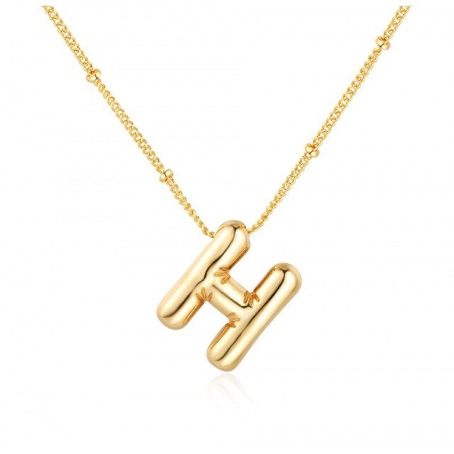 Sterling zilveren ketting met geelgouden vergulde letters en hanger met beginletter H-1