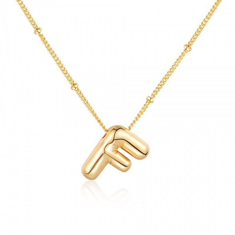 Sterling Silver with Yellow Gold Plated Letters Pendant Necklace with Initial Letter F-1