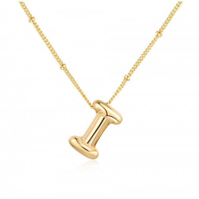 Sterling zilveren ketting met geelgouden vergulde letters en hanger met beginletter I-1