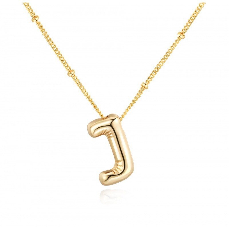 Sterling Silver with Yellow Gold Plated Letters Pendant Necklace with Initial Letter J-1