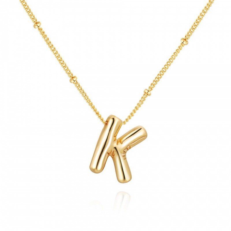 Collar con Colgante de Letras Chapadas en Oro Amarillo de Plata de Ley con Letra Inicial K-1