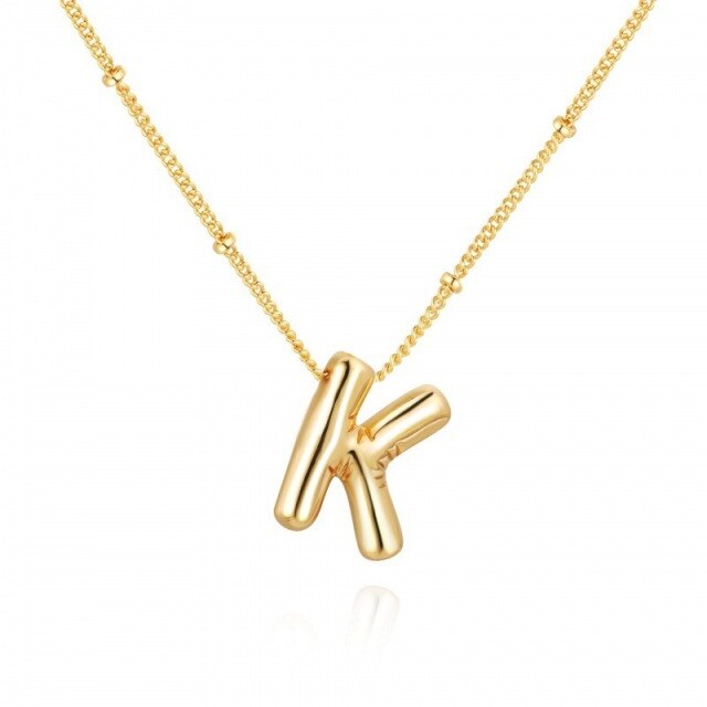 Collar con Colgante de Letras Chapadas en Oro Amarillo de Plata de Ley con Letra Inicial K-1