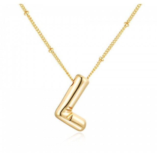 Sterling Silver with Yellow Gold Plated Letters Pendant Necklace with Initial Letter L-1