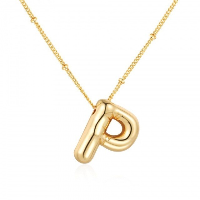 Sterling Silver with Yellow Gold Plated Letters Pendant Necklace with Initial Letter P-1