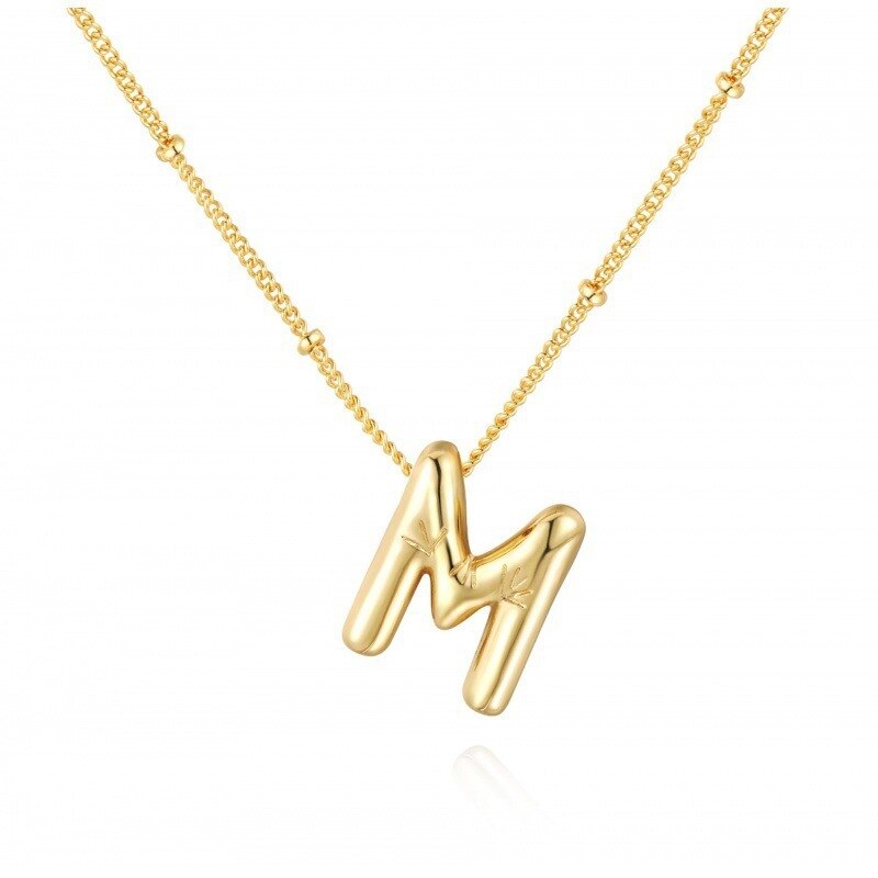 Sterling Silver with Yellow Gold Plated Letters Pendant Necklace with Initial Letter M-1