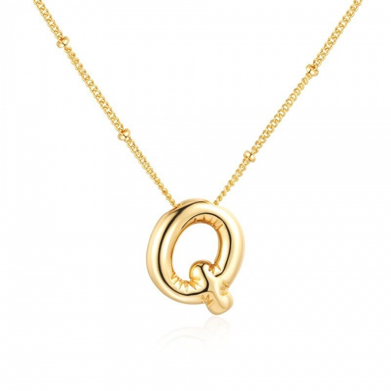 Sterling Silver with Yellow Gold Plated Letters Pendant Necklace with Initial Letter Q-1