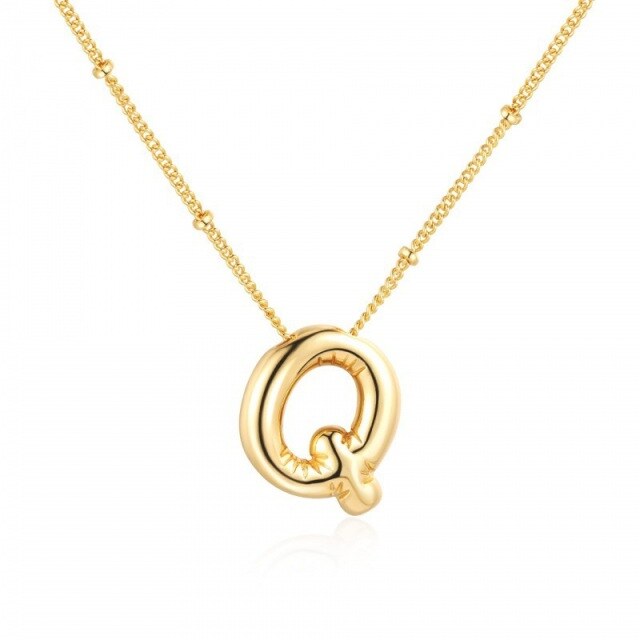 Sterling Silver with Yellow Gold Plated Letters Pendant Necklace with Initial Letter Q-1