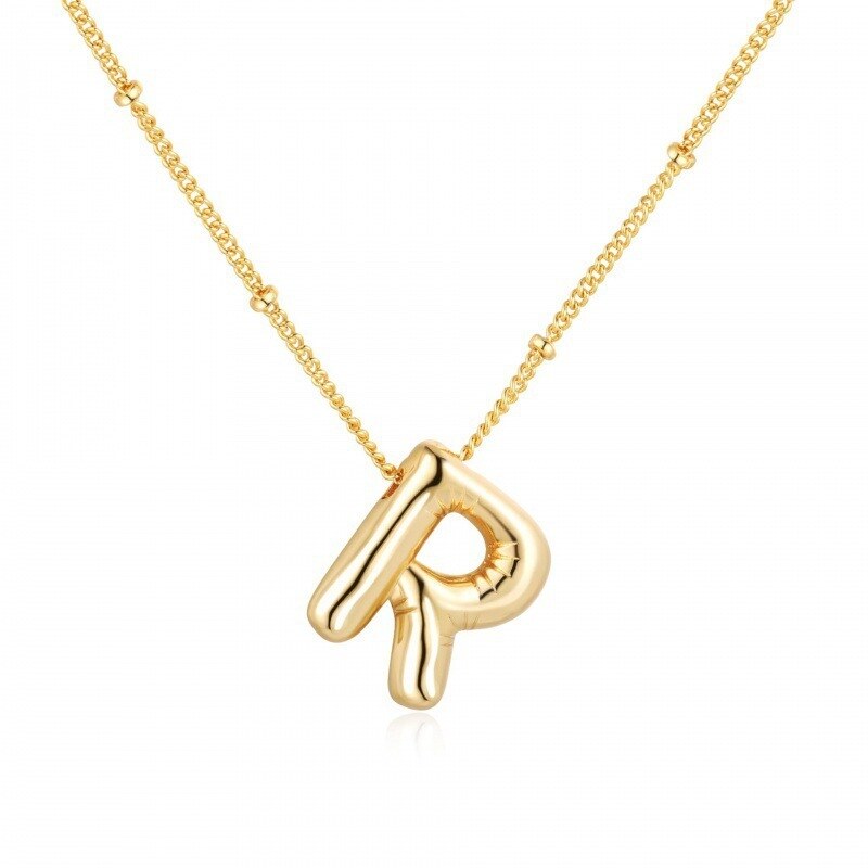 Sterling Silver with Yellow Gold Plated Letters Pendant Necklace with Initial Letter R-1