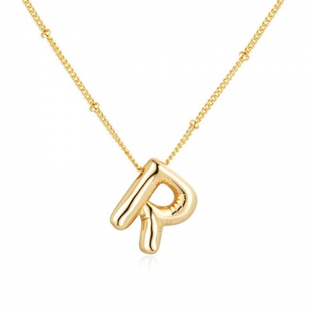 Collana con ciondolo a forma di lettere in argento sterling placcato oro giallo con la lettera R iniziale-1