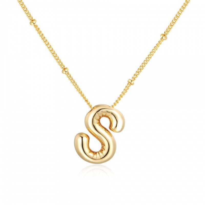 Sterling Silver with Yellow Gold Plated Letters Pendant Necklace with Initial Letter S-1