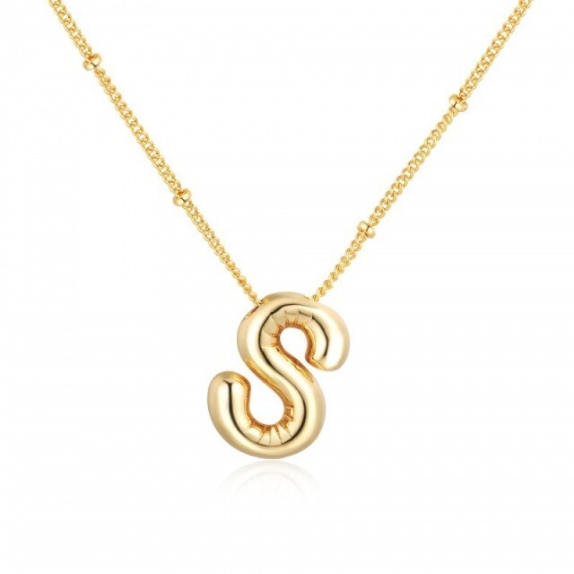 Sterling Silver with Yellow Gold Plated Letters Pendant Necklace with Initial Letter S-1