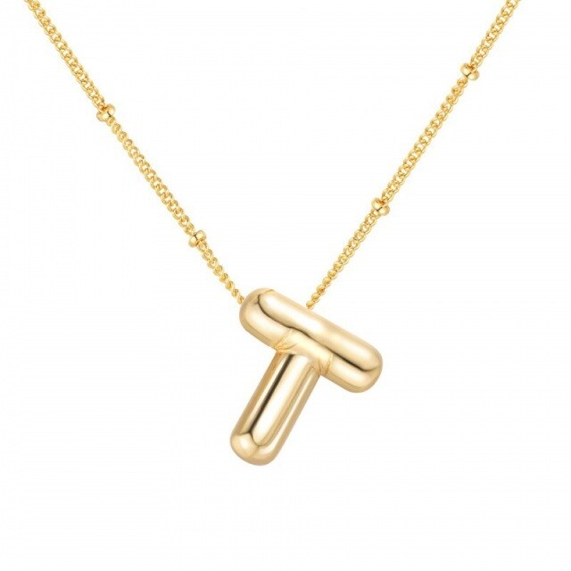 Sterling Silver with Yellow Gold Plated Letters Pendant Necklace with Initial Letter T-1