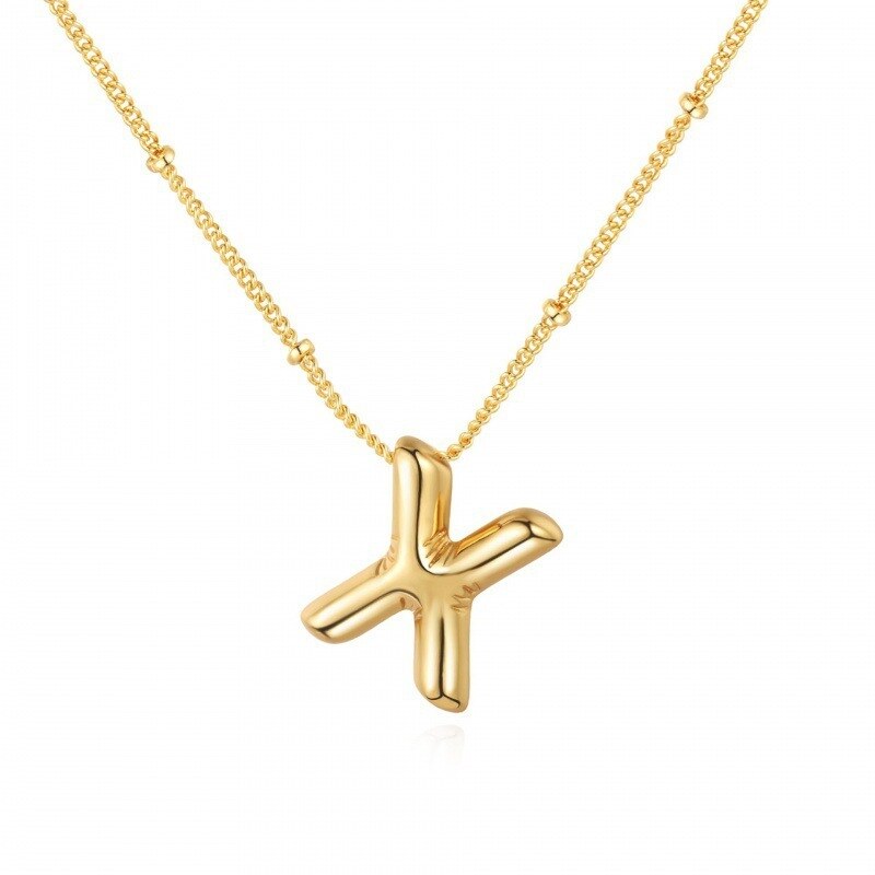 Sterling Silver with Yellow Gold Plated Letters Pendant Necklace with Initial Letter X-1