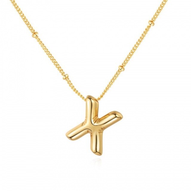 Sterling Silver with Yellow Gold Plated Letters Pendant Necklace with Initial Letter X-1