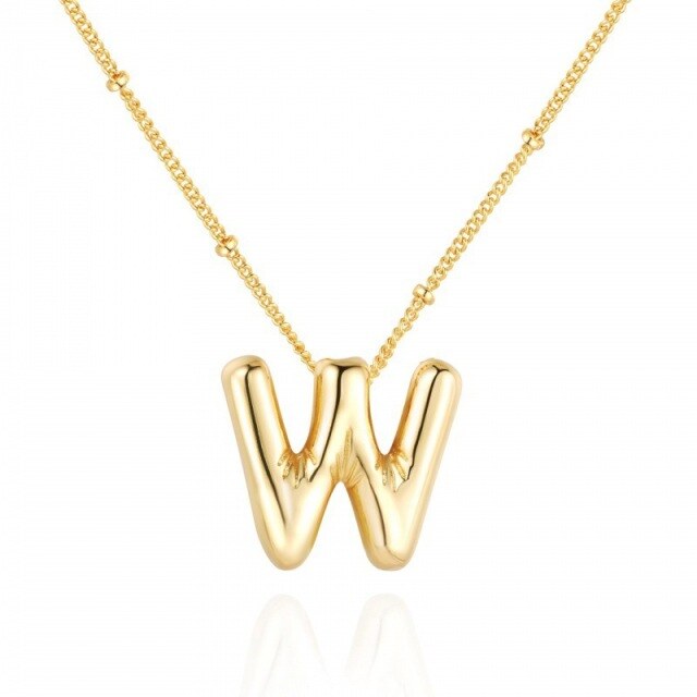 Sterling Silver with Yellow Gold Plated Letters Pendant Necklace with Initial Letter W-1