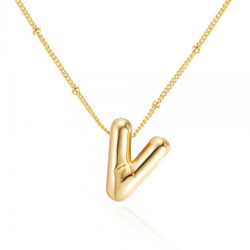 Sterling Silver with Yellow Gold Plated Letters Pendant Necklace with Initial Letter V-1