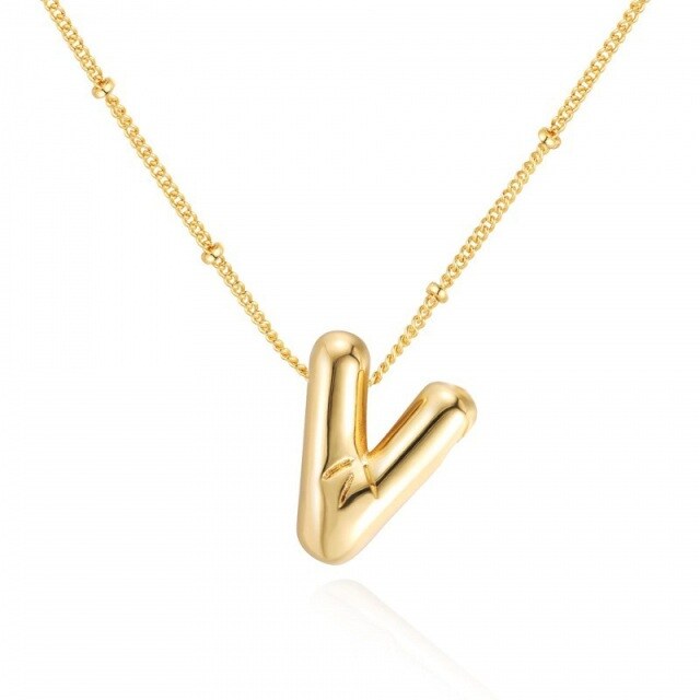 Sterling Silver with Yellow Gold Plated Letters Pendant Necklace with Initial Letter V-1