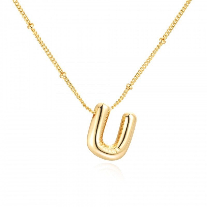 Collar con Colgante de Letras Chapadas en Oro Amarillo de Plata de Ley con Letra Inicial U-1