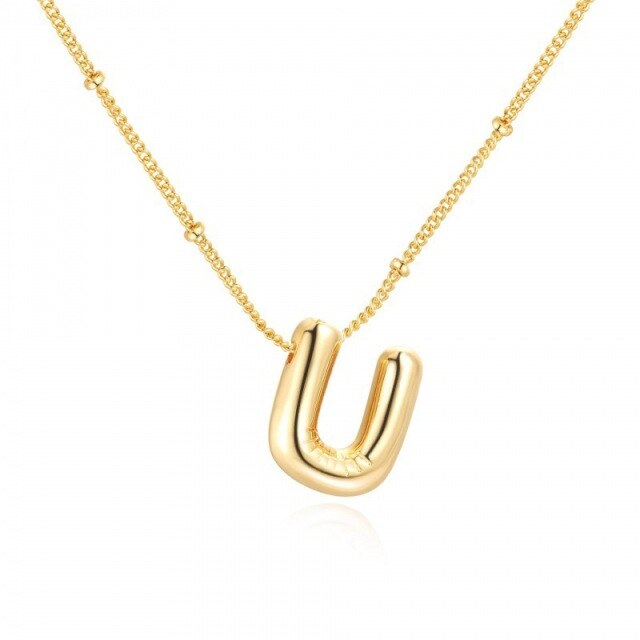 Sterling Silver with Yellow Gold Plated Letters Pendant Necklace with Initial Letter U-1