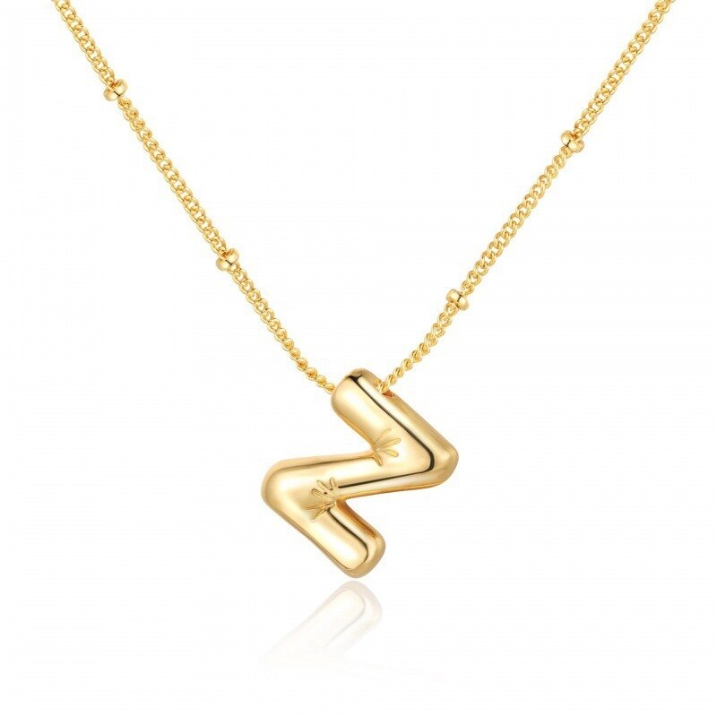 Sterling Silver with Yellow Gold Plated Letters Pendant Necklace with Initial Letter Z-1