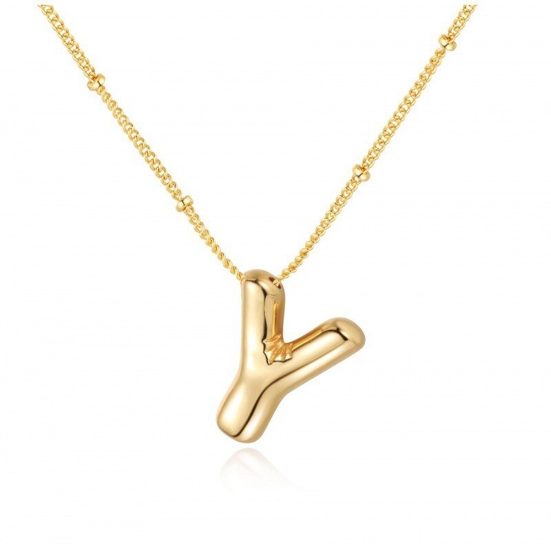 Sterling Silver with Yellow Gold Plated Letters Pendant Necklace with Initial Letter Y-1