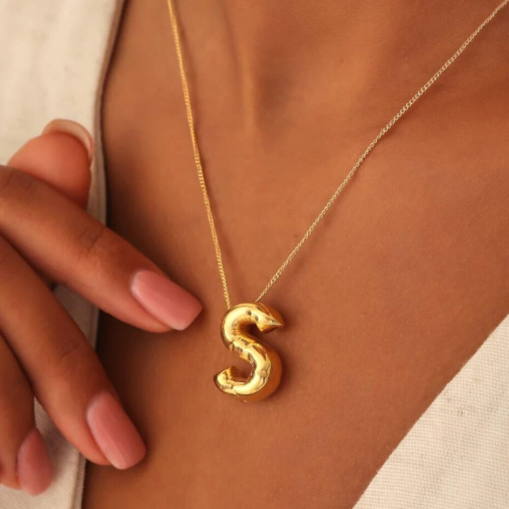 Sterling Silver with Yellow Gold Plated Letters Pendant Necklace-2