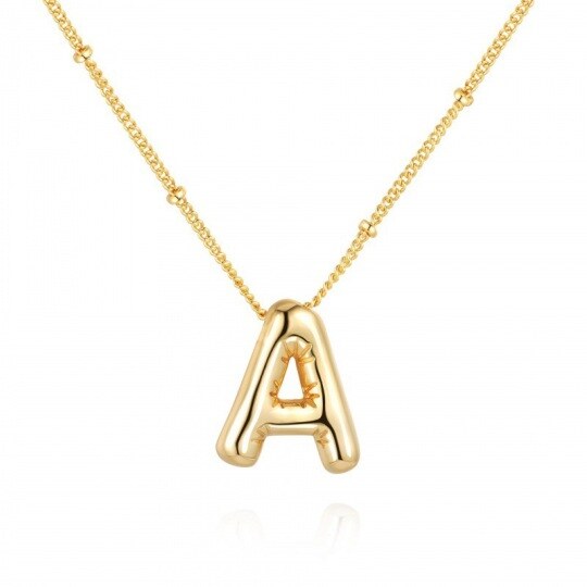 Collier pendentif lettres en argent sterling plaqué or jaune