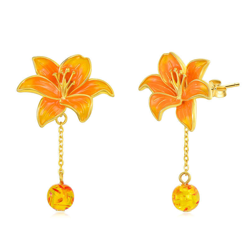 Sterling Silver with Yellow Gold Plated Lily Drop Earrings-1