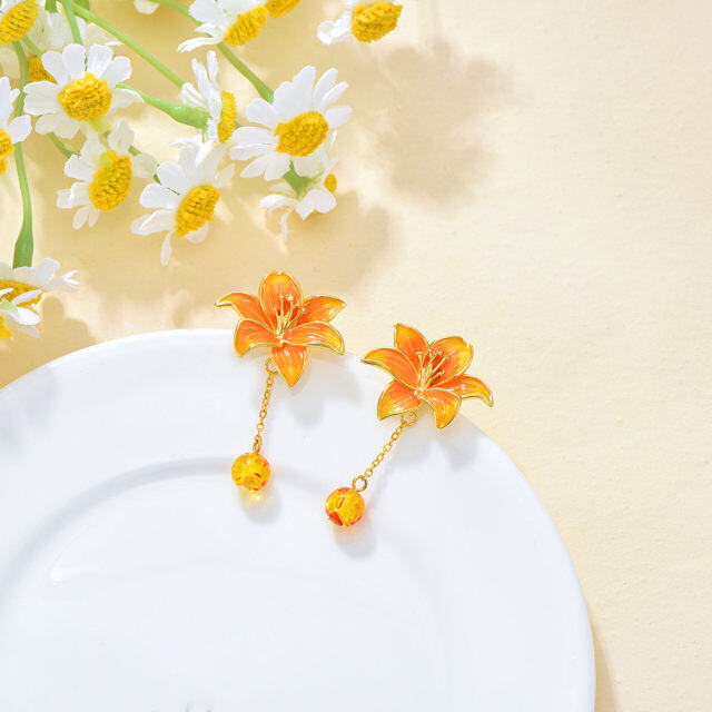 Brincos em prata de lei com banho de ouro amarelo e gota de lírio-3