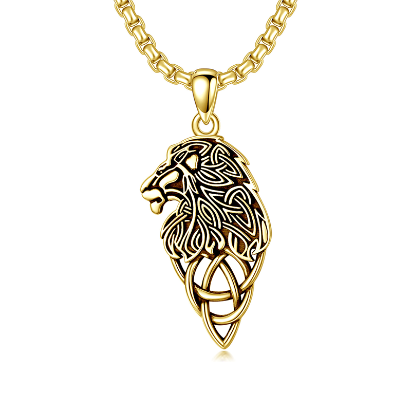 Sterling Silver with Yellow Gold Plated Lion Pendant Necklace for Men-1