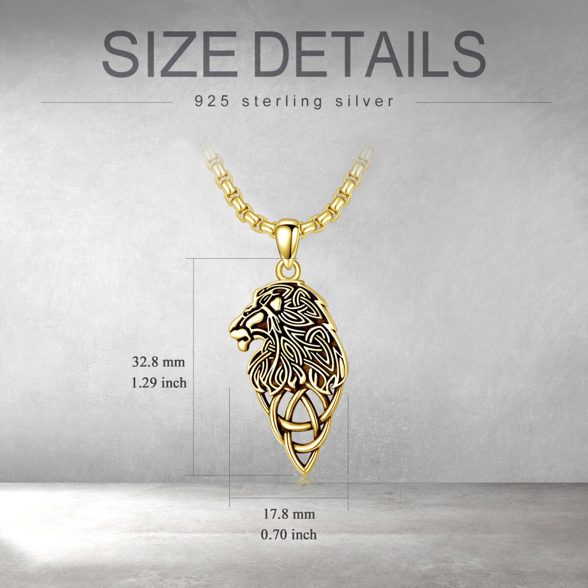 Sterling Silver with Yellow Gold Plated Lion Pendant Necklace for Men-5