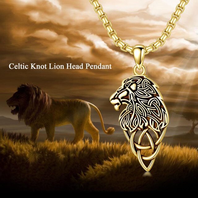 Sterling Silver with Yellow Gold Plated Lion Pendant Necklace for Men-6