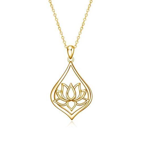 Sterling Silver with Yellow Gold Plated Lotus & Drop Shape Pendant Necklace