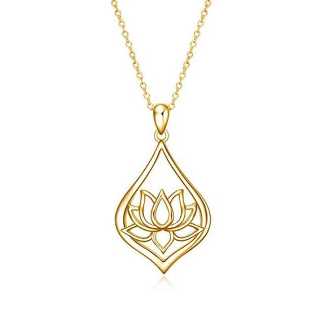 Sterling Silver with Yellow Gold Plated Lotus & Drop Shape Pendant Necklace-5