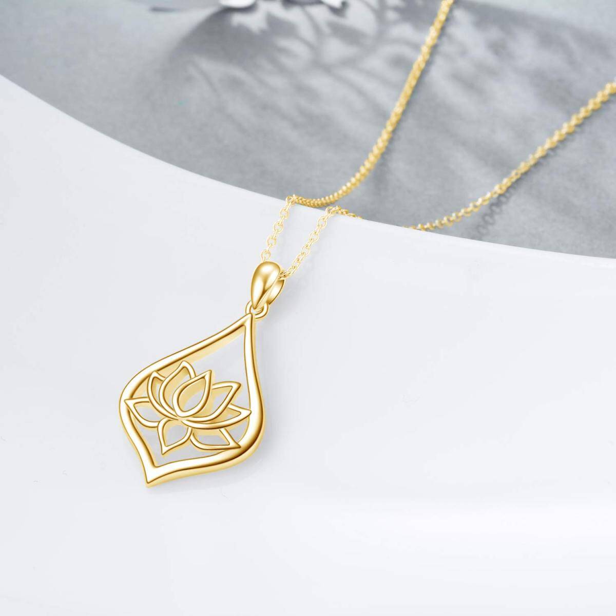 Sterling Silver with Yellow Gold Plated Lotus & Drop Shape Pendant Necklace-3