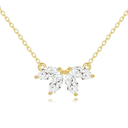 Sterling Silver with Yellow Gold Plated Cubic Zirconia Lotus Pendant Necklace