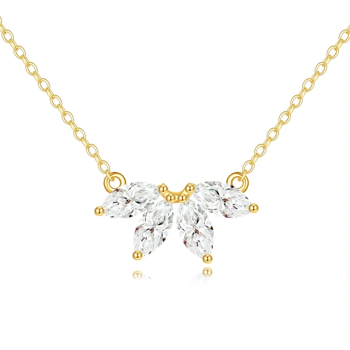 Sterling Silver with Yellow Gold Plated Cubic Zirconia Lotus Pendant Necklace-1