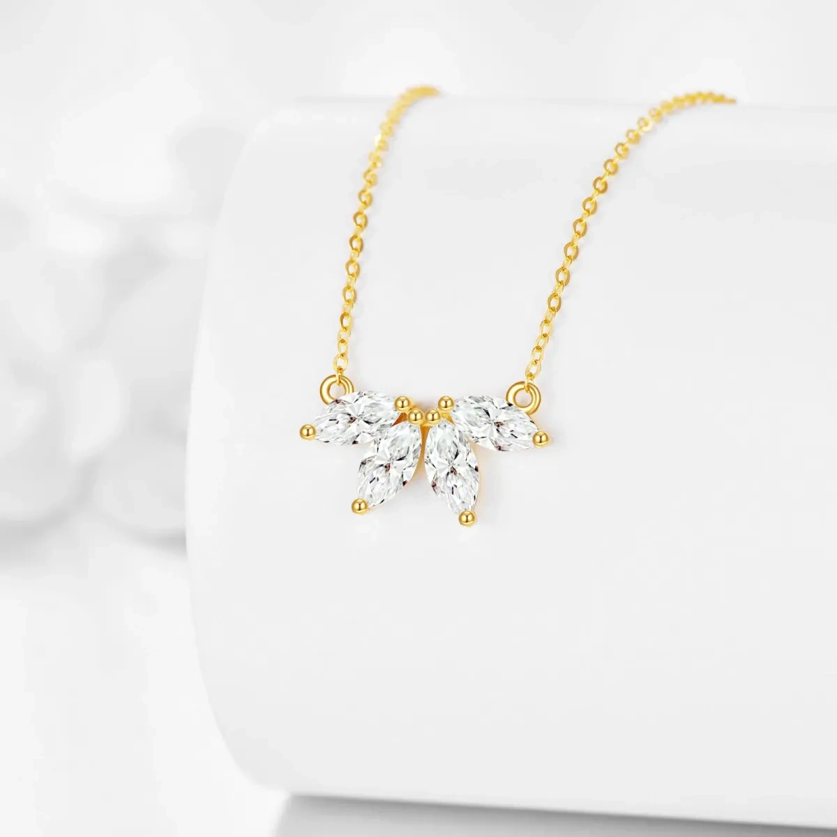 Sterling Silver with Yellow Gold Plated Cubic Zirconia Lotus Pendant Necklace-3