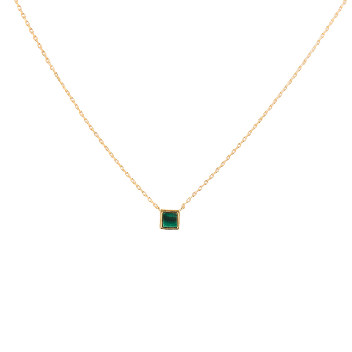 Sterling Silver with Yellow Gold Plated Malachite Square Pendant Necklace-1