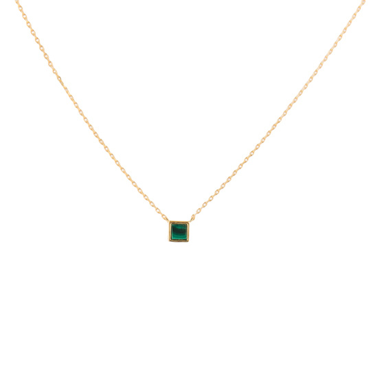 Sterling Silver with Yellow Gold Plated Malachite Square Pendant Necklace