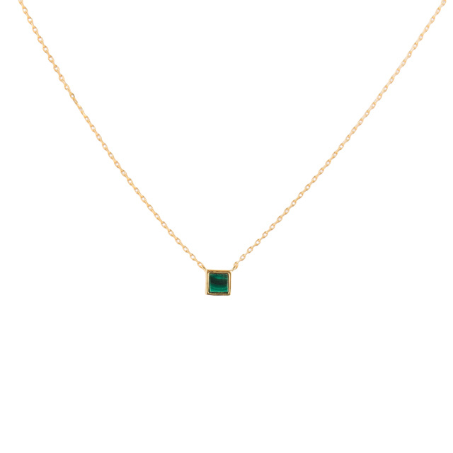 Sterling Silver with Yellow Gold Plated Malachite Square Pendant Necklace-1