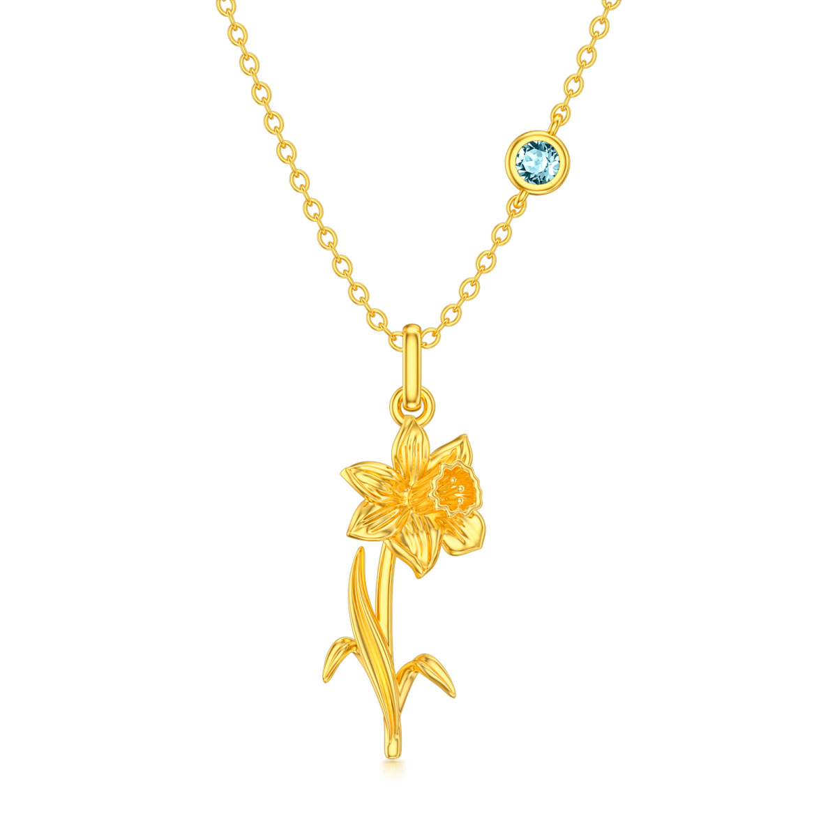 Sterling Silver with Yellow Gold Plated March Birthstone Flower Daffodil Pendant Necklace-1