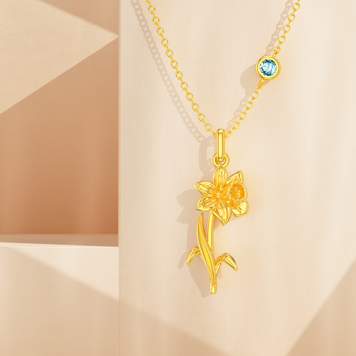 Sterling Silver with Yellow Gold Plated March Birthstone Flower Daffodil Pendant Necklace-3