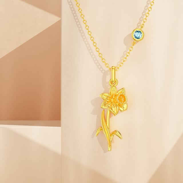 Collana con ciondolo a forma di giunchiglia in argento 925 e placcata oro giallo con pietr-3