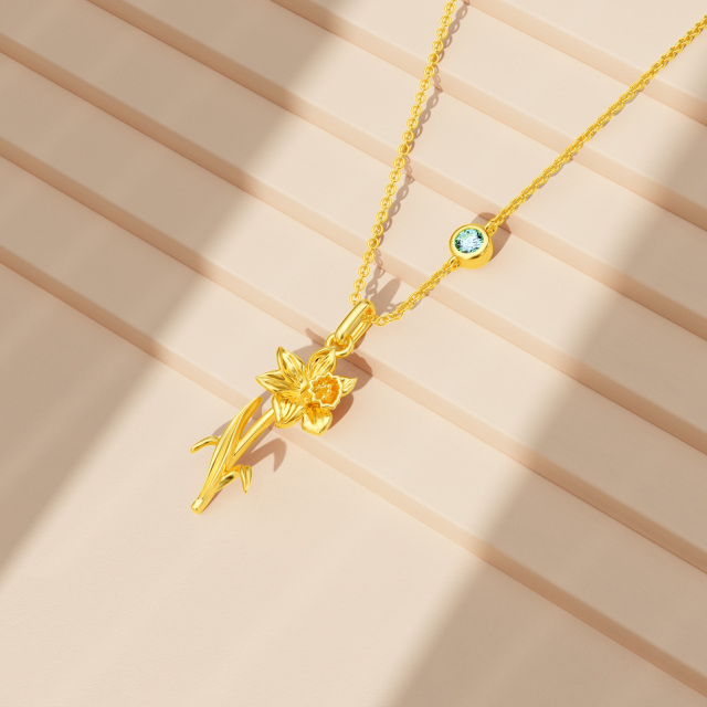 Collana con ciondolo a forma di giunchiglia in argento 925 e placcata oro giallo con pietr-4