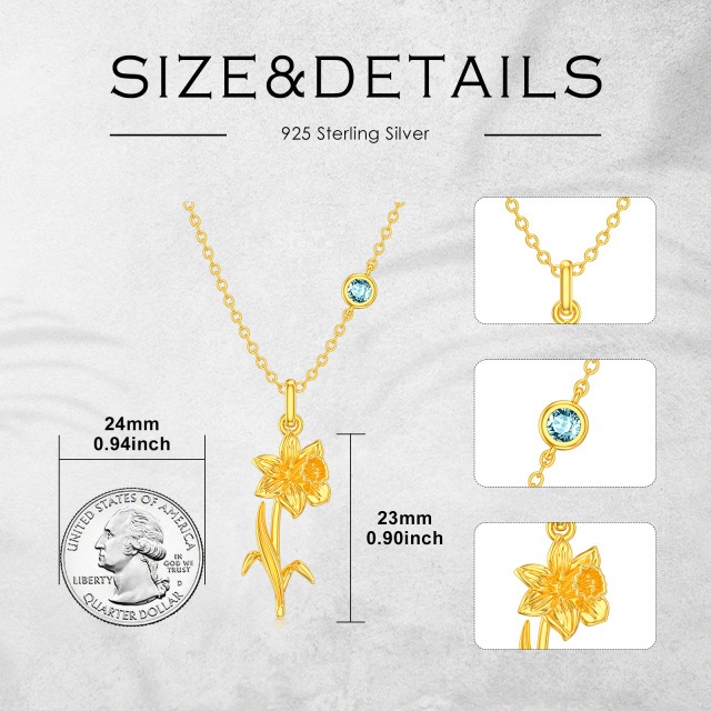 Sterling Silver with Yellow Gold Plated March Birthstone Flower Daffodil Pendant Necklace-5