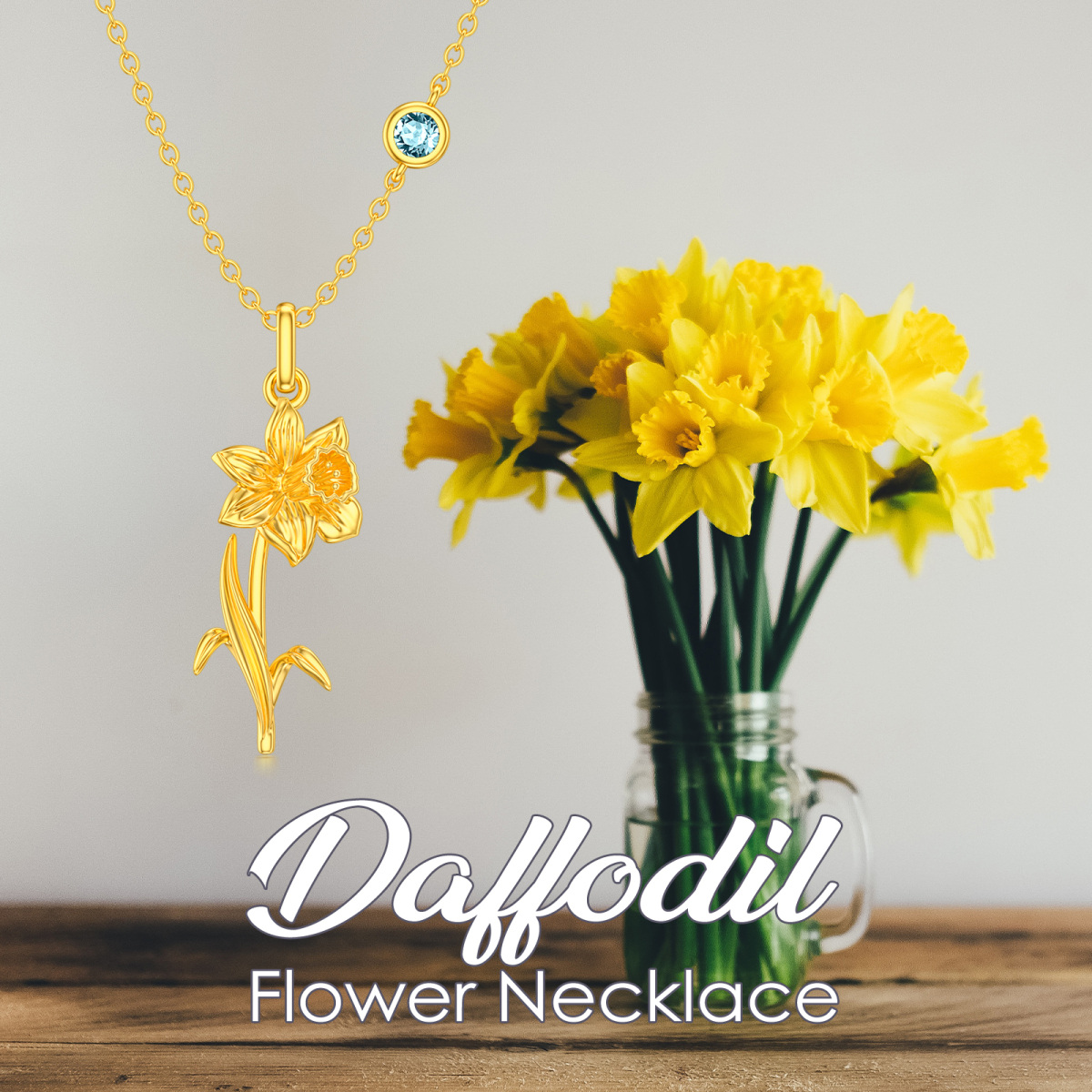 Sterling Silver with Yellow Gold Plated March Birthstone Flower Daffodil Pendant Necklace-6